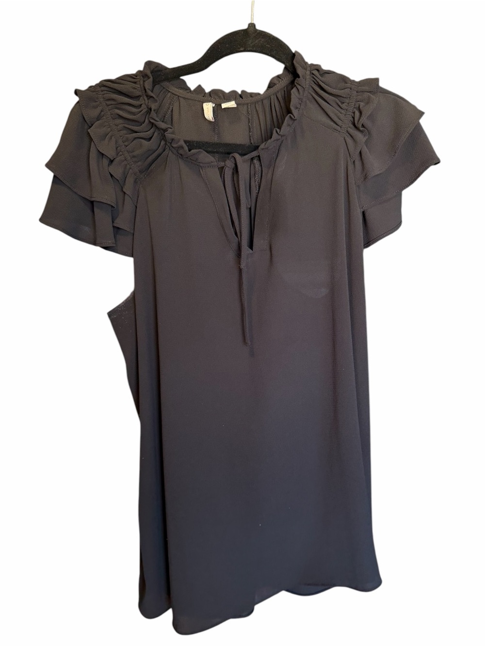 Cato Black Ruffle Sleeve Tie-Neck Blouse
